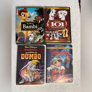 Bambi, Pinocchio, 101 Dalmatians, Dumbo dvd’s